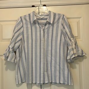 White and blue lightweight linen blouse